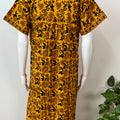 Yellow Pleated Style Full Front Open Cotton Nightgown