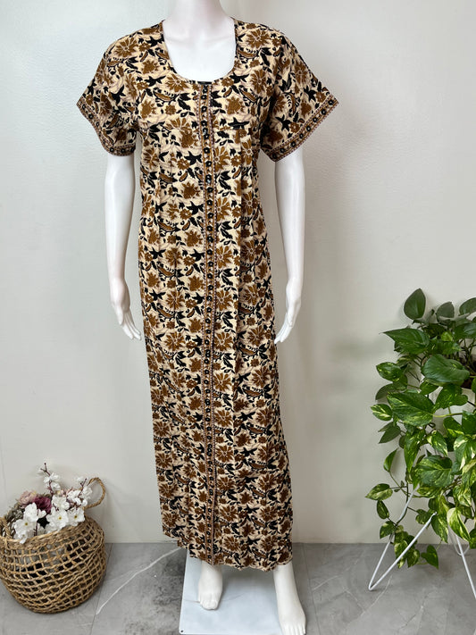 Floral Pure Cotton Front Open Nighty for Women