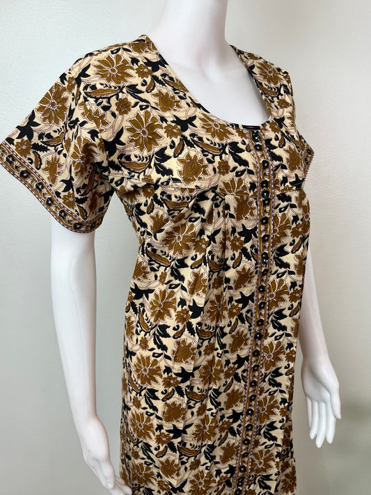 Floral Pure Cotton Front Open Nighty for Women