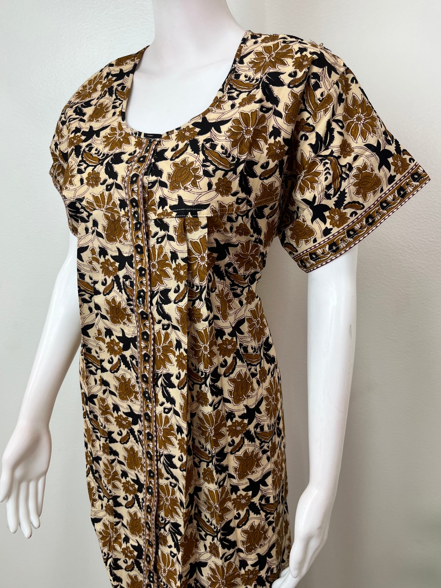Floral Pure Cotton Front Open Nighty for Women