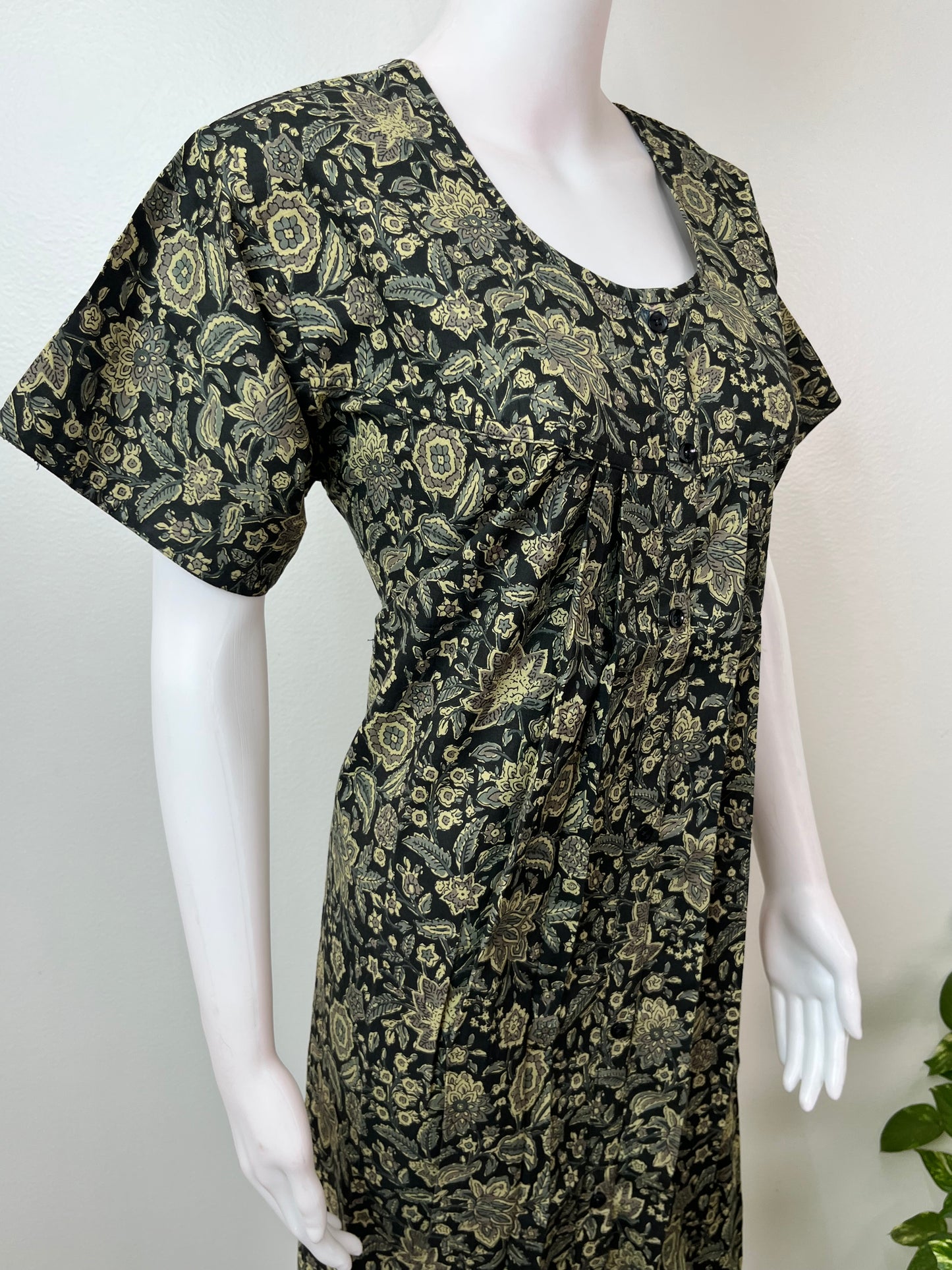 Bottle Green Full Open Pure Cotton Nightgown