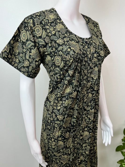 Bottle Green Full Open Pure Cotton Nightgown