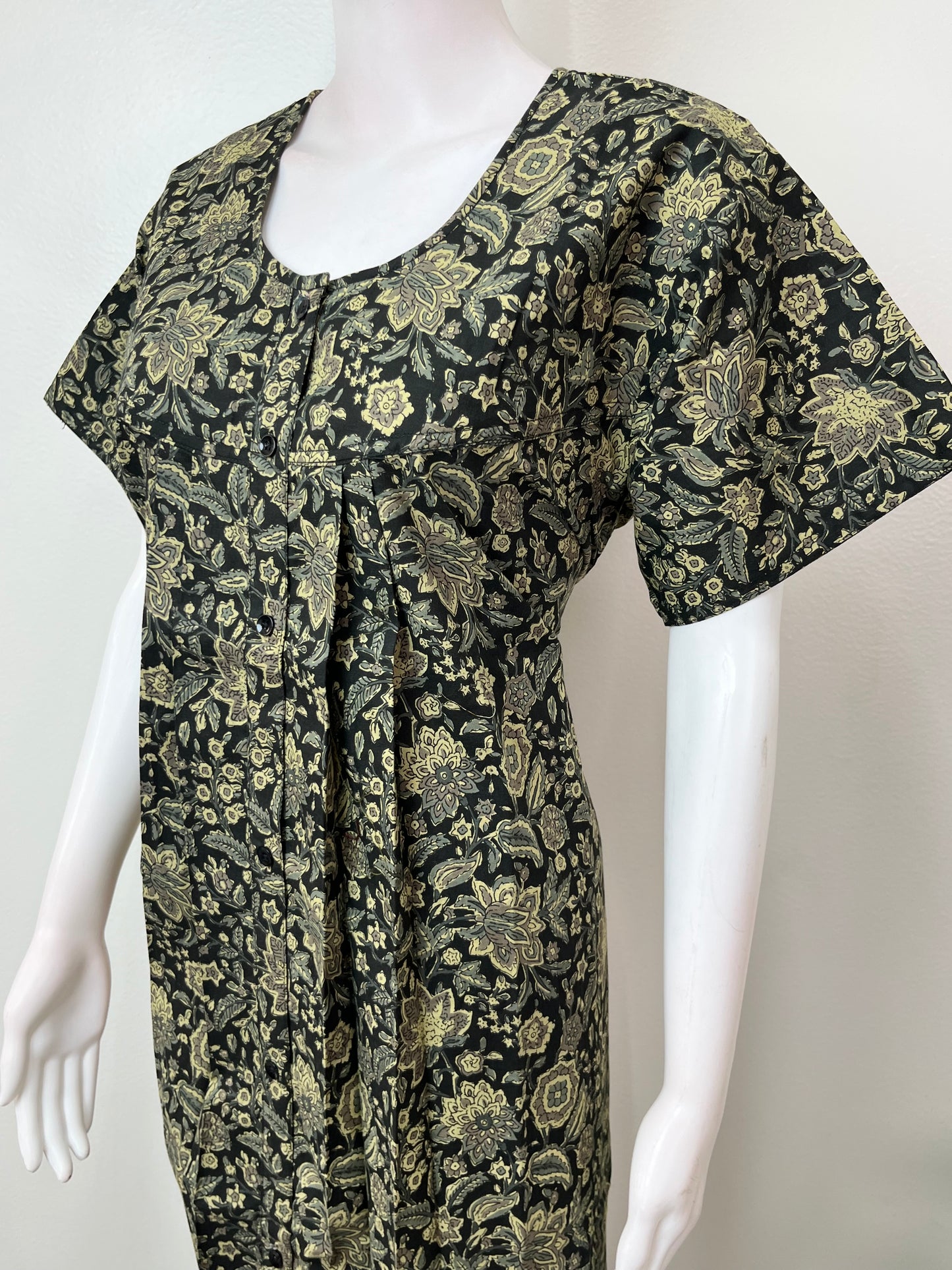 Bottle Green Full Open Pure Cotton Nightgown