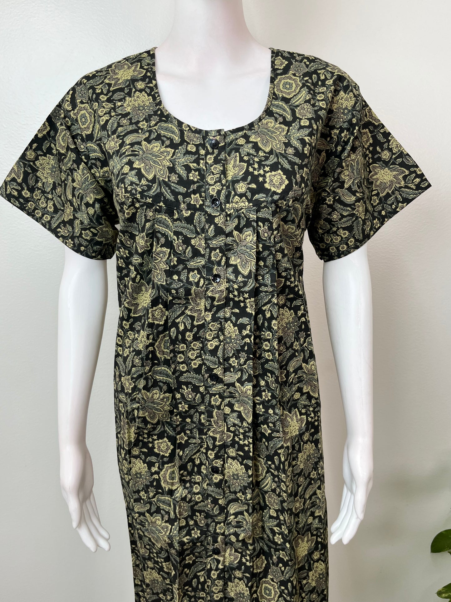 Bottle Green Full Open Pure Cotton Nightgown