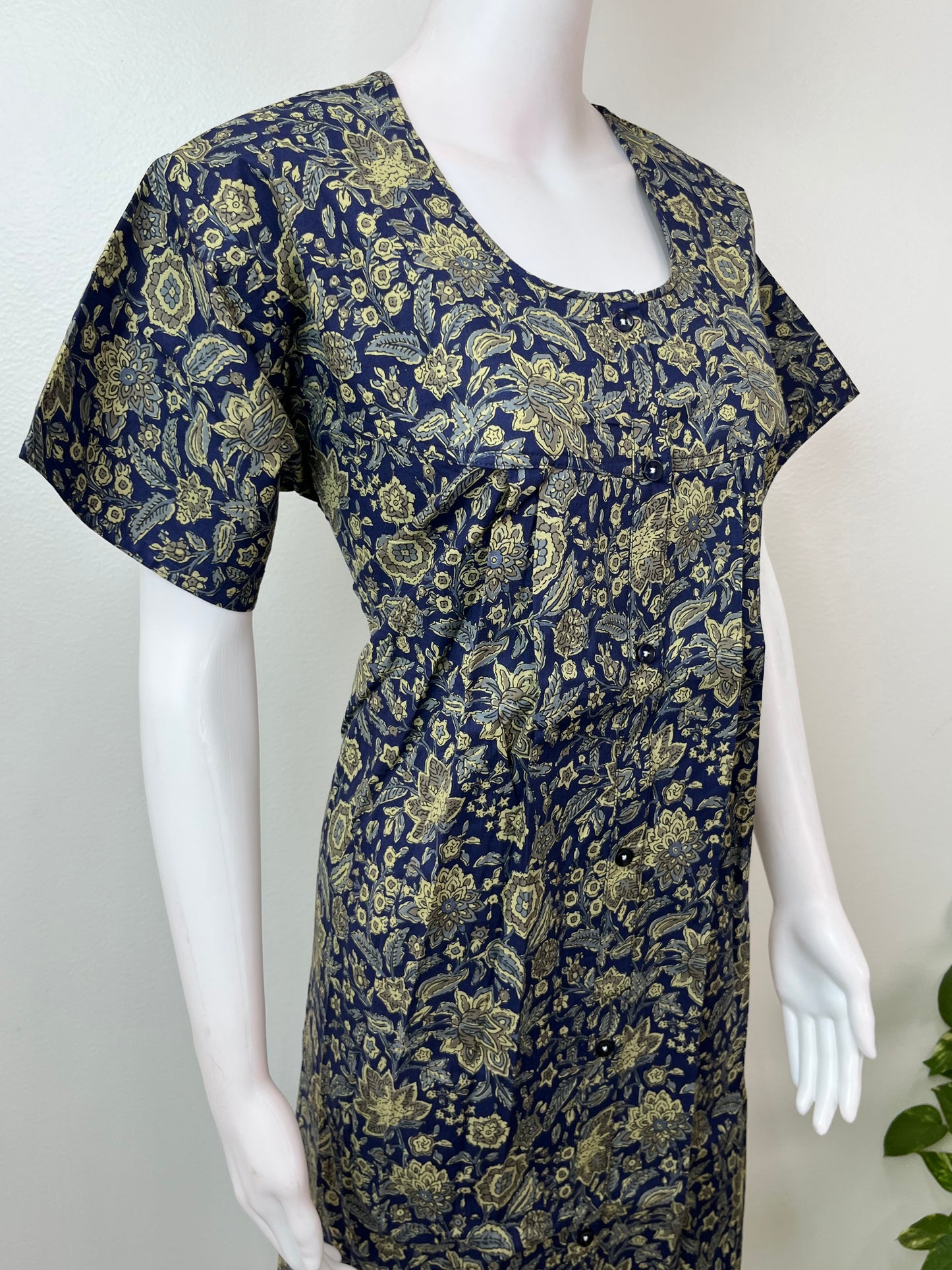 Pleated 100% Cotton Front Open Nightgown