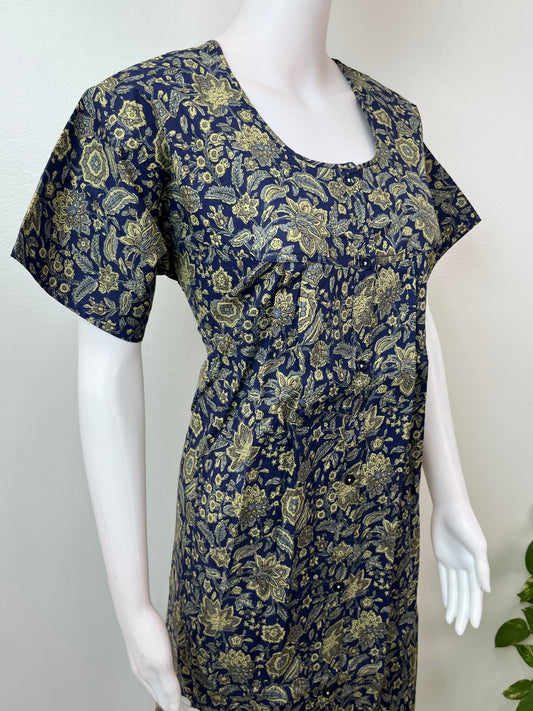 Pleated 100% Cotton Front Open Nightgown