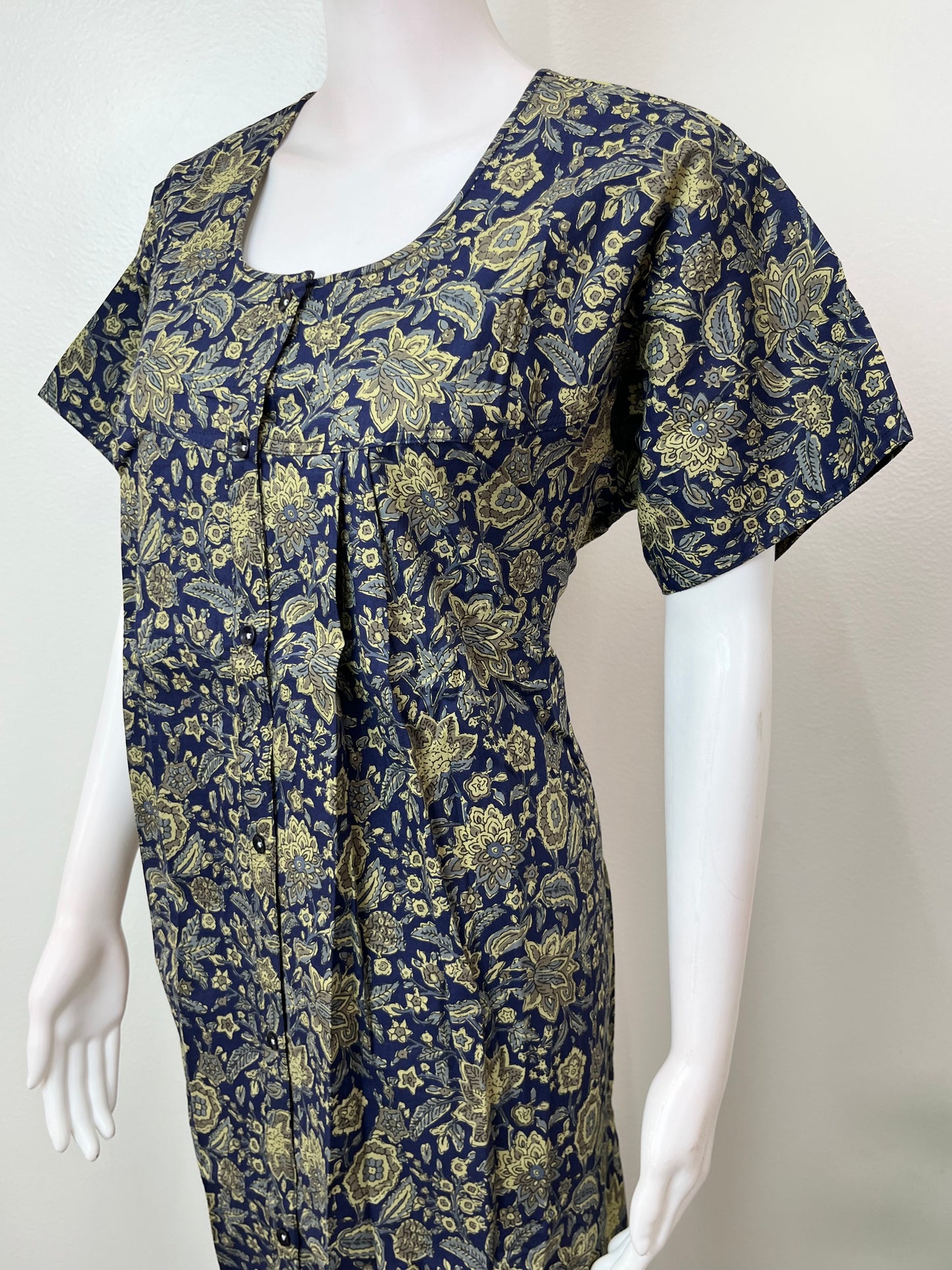 Pleated 100% Cotton Front Open Nightgown