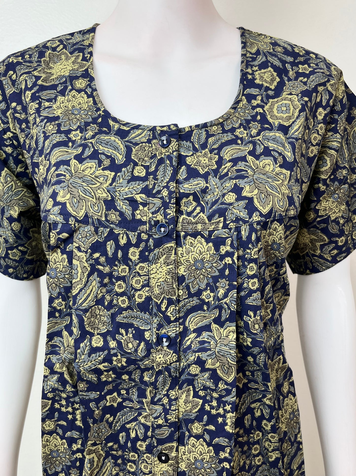 Pleated 100% Cotton Front Open Nightgown