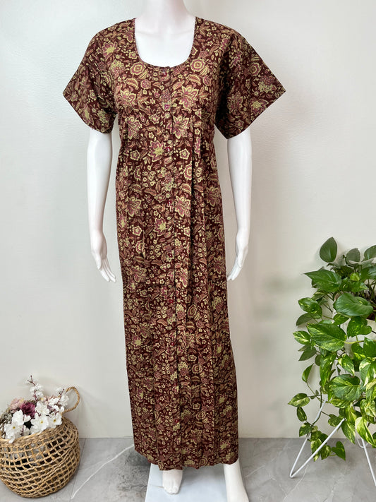 Maroon Pure Cotton Full Front Open Nighty