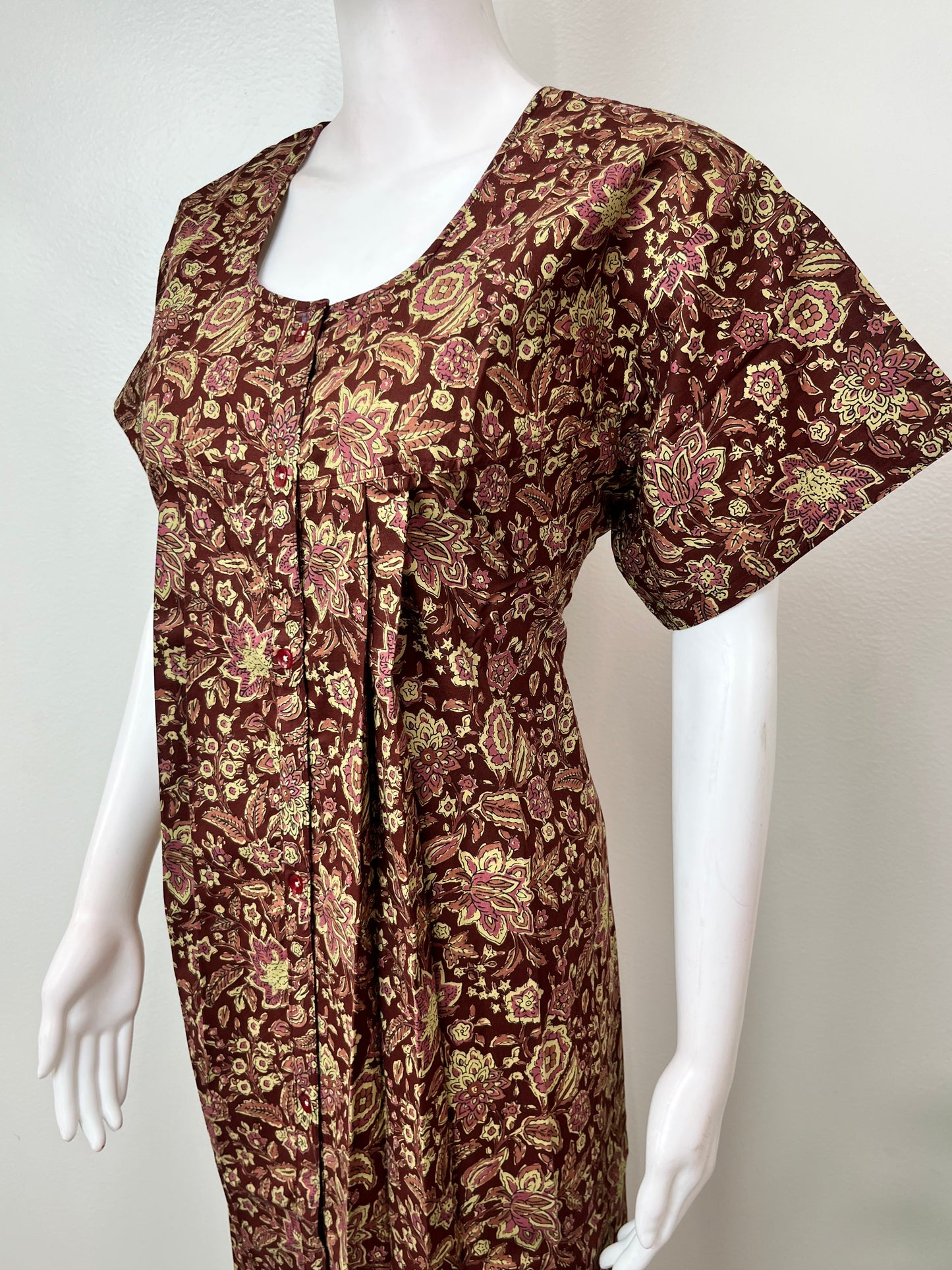 Maroon Pure Cotton Full Front Open Nighty