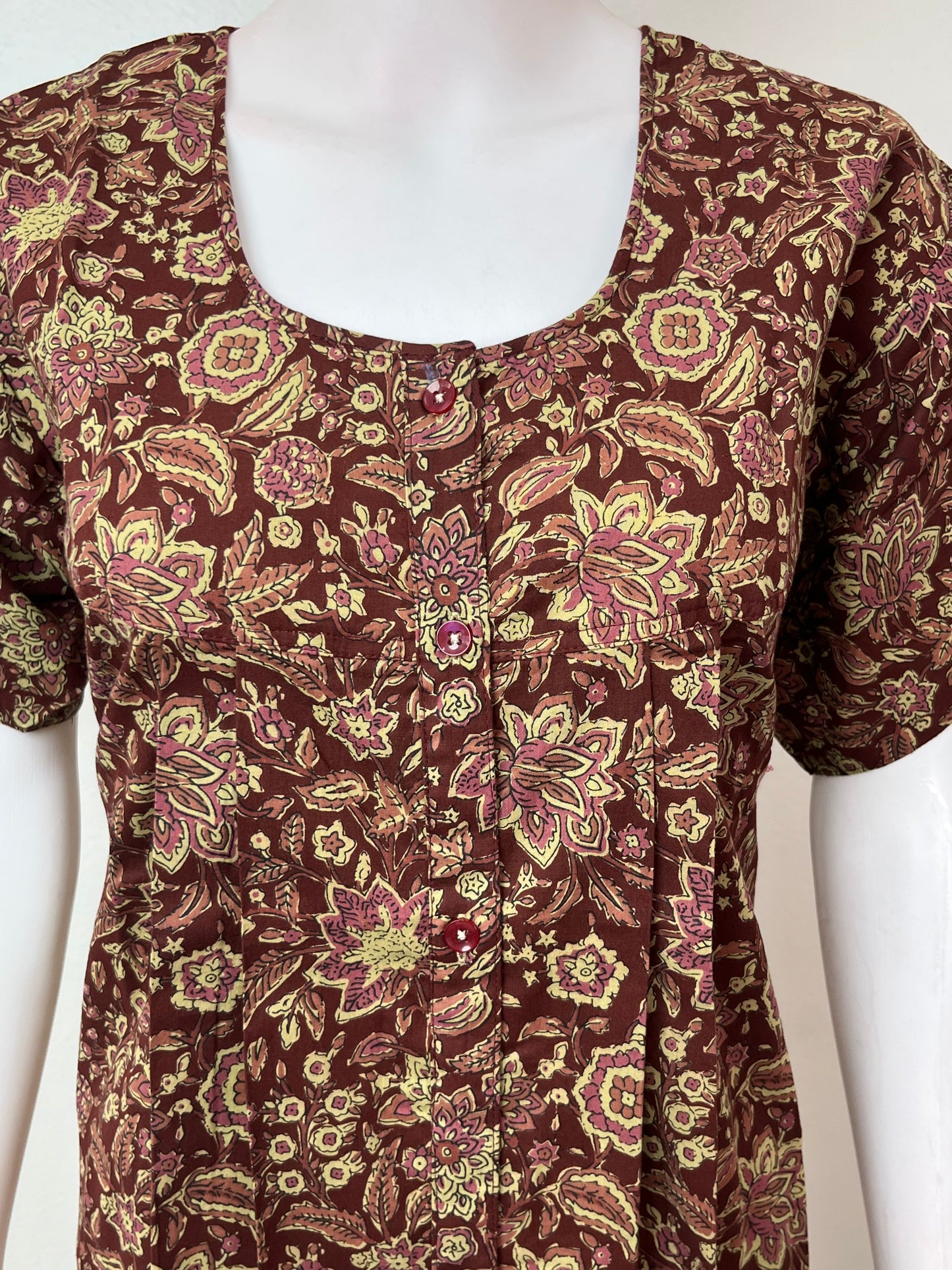 Maroon Pure Cotton Full Front Open Nighty