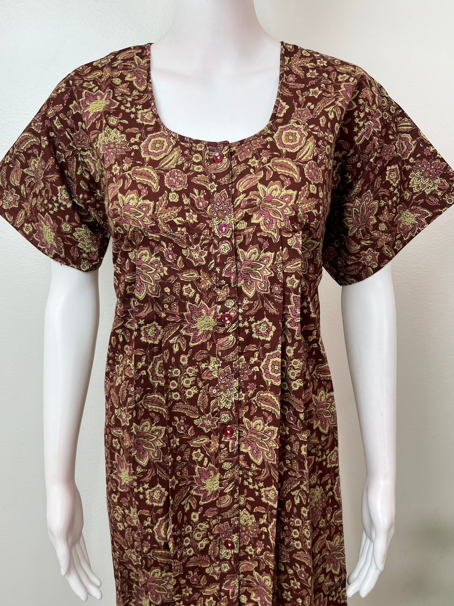 Maroon Pure Cotton Full Front Open Nighty