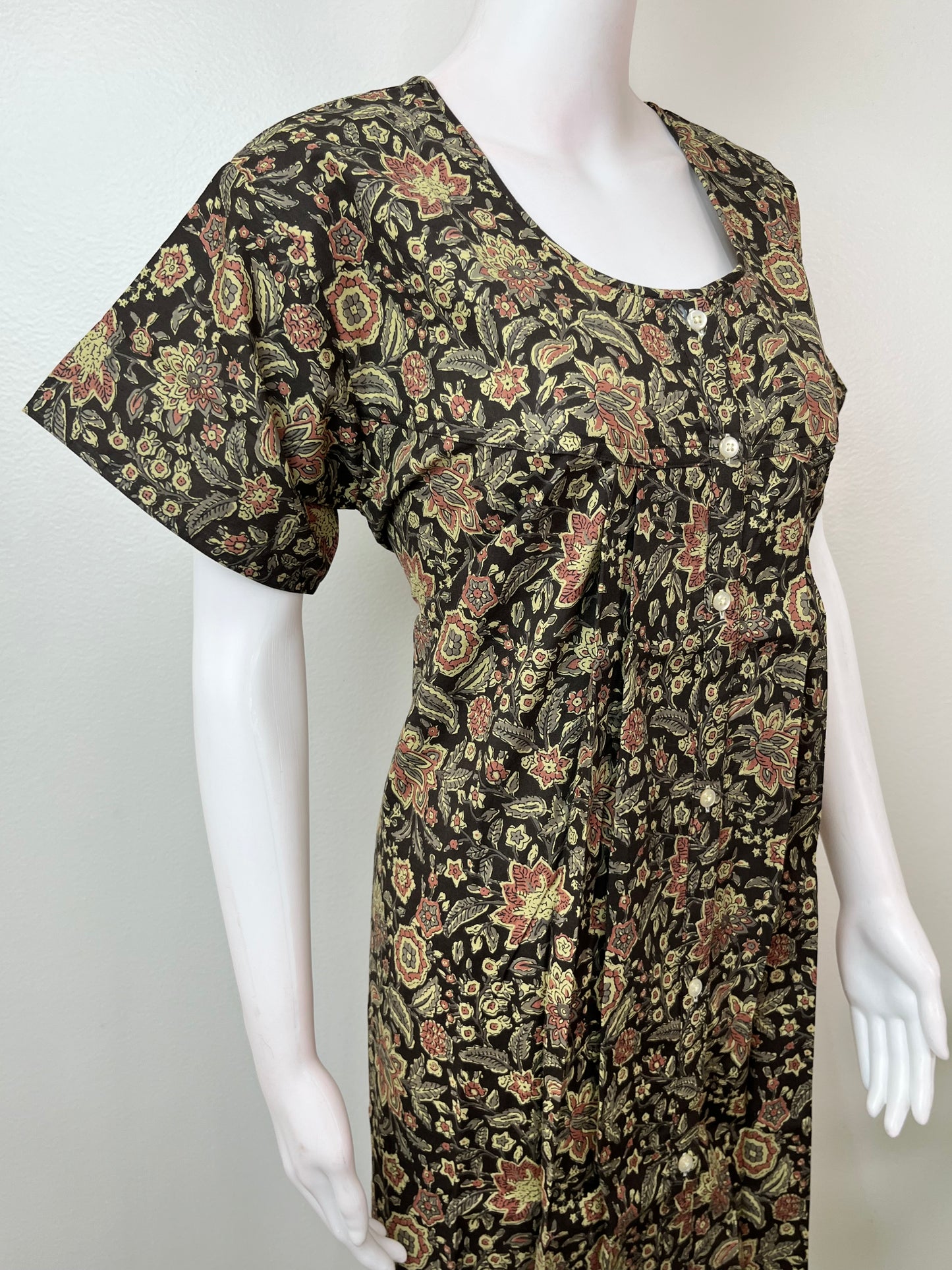 Black 100% Cotton Front Open Nightgown