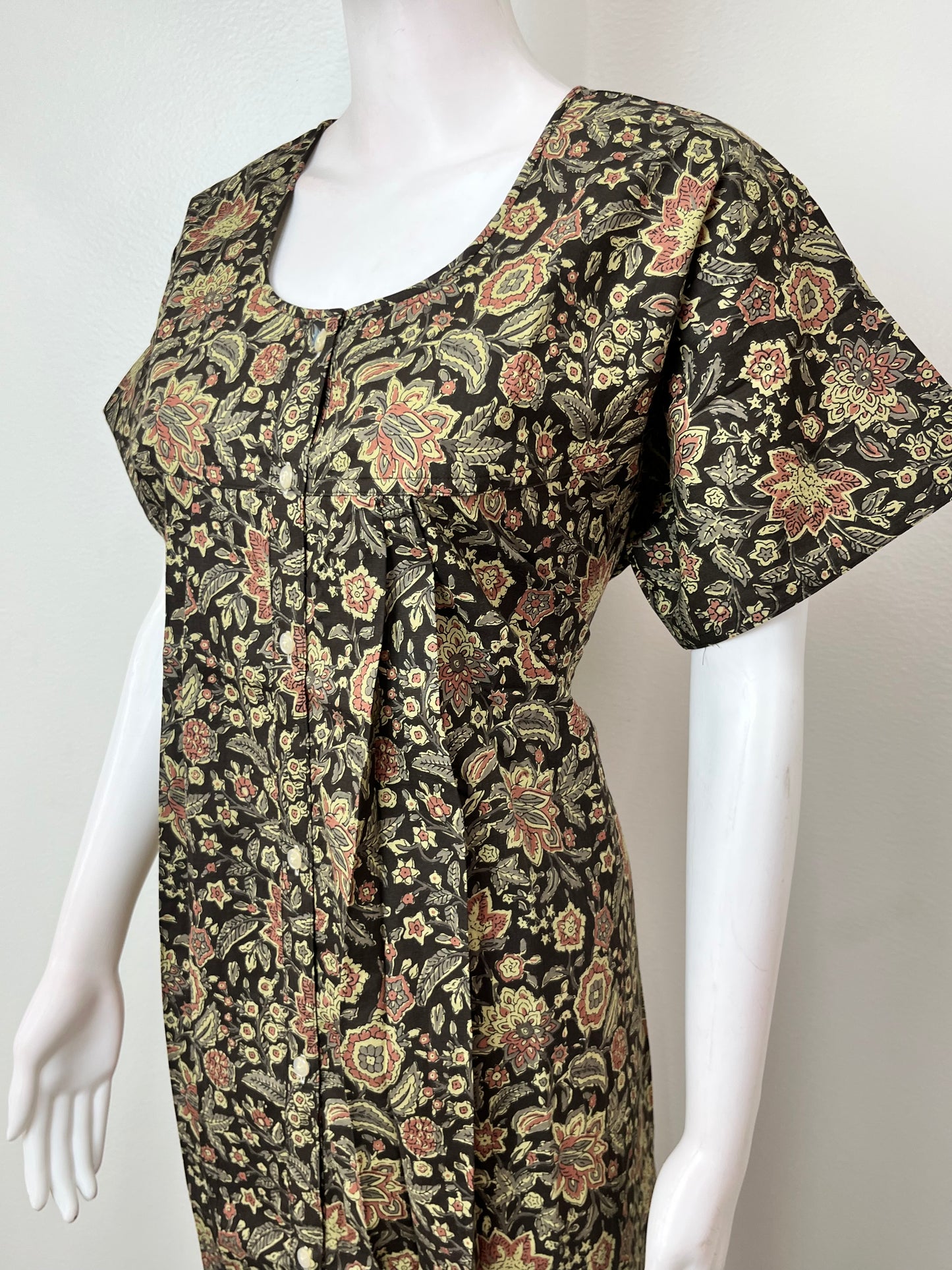 Black 100% Cotton Front Open Nightgown