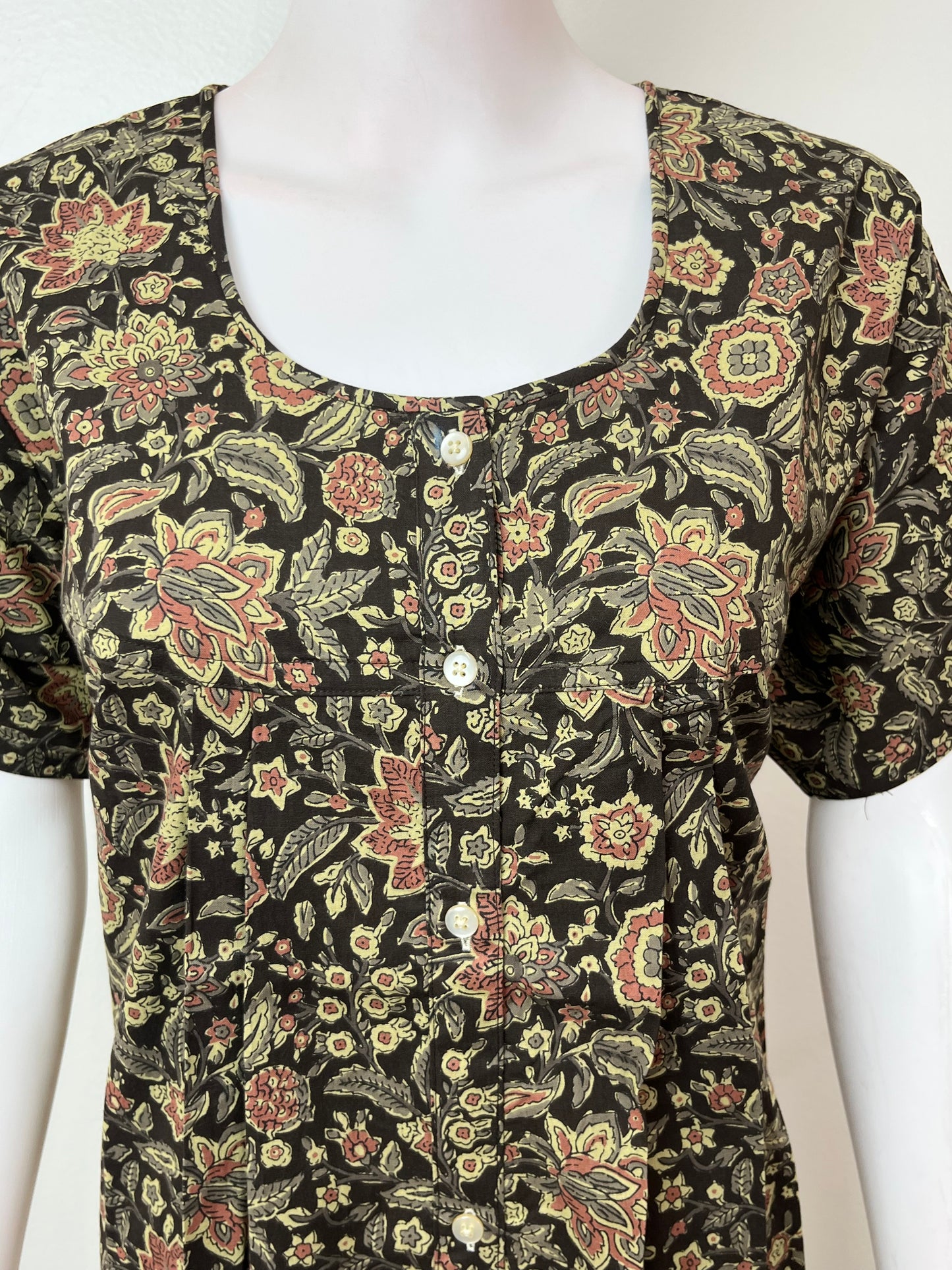 Black 100% Cotton Front Open Nightgown