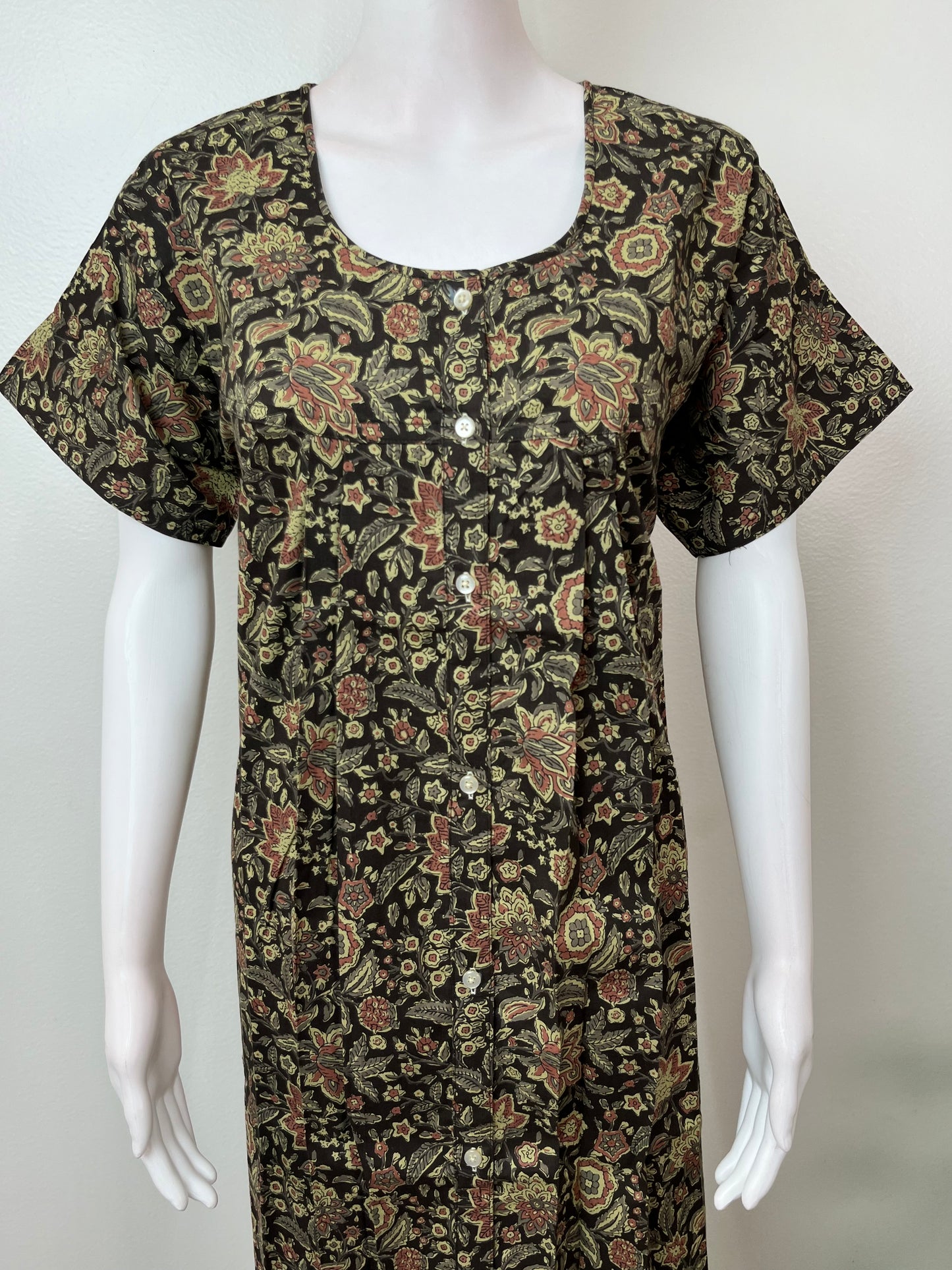 Black 100% Cotton Front Open Nightgown