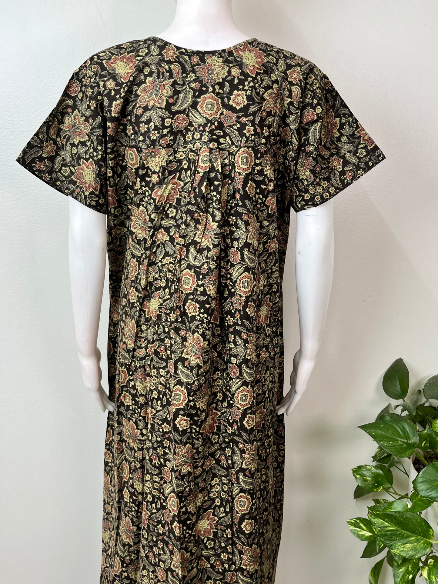 Black 100% Cotton Front Open Nightgown