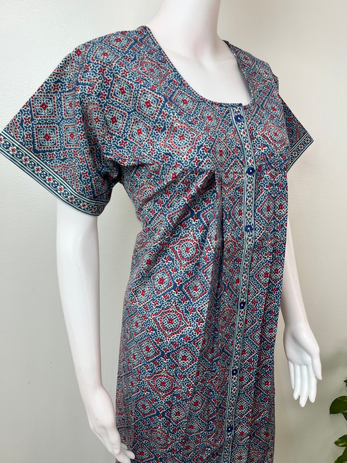 Royal Blue 100% Cotton Front Open Nighty