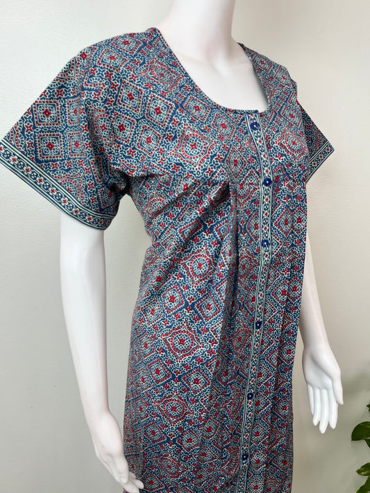 Royal Blue 100% Cotton Front Open Nighty