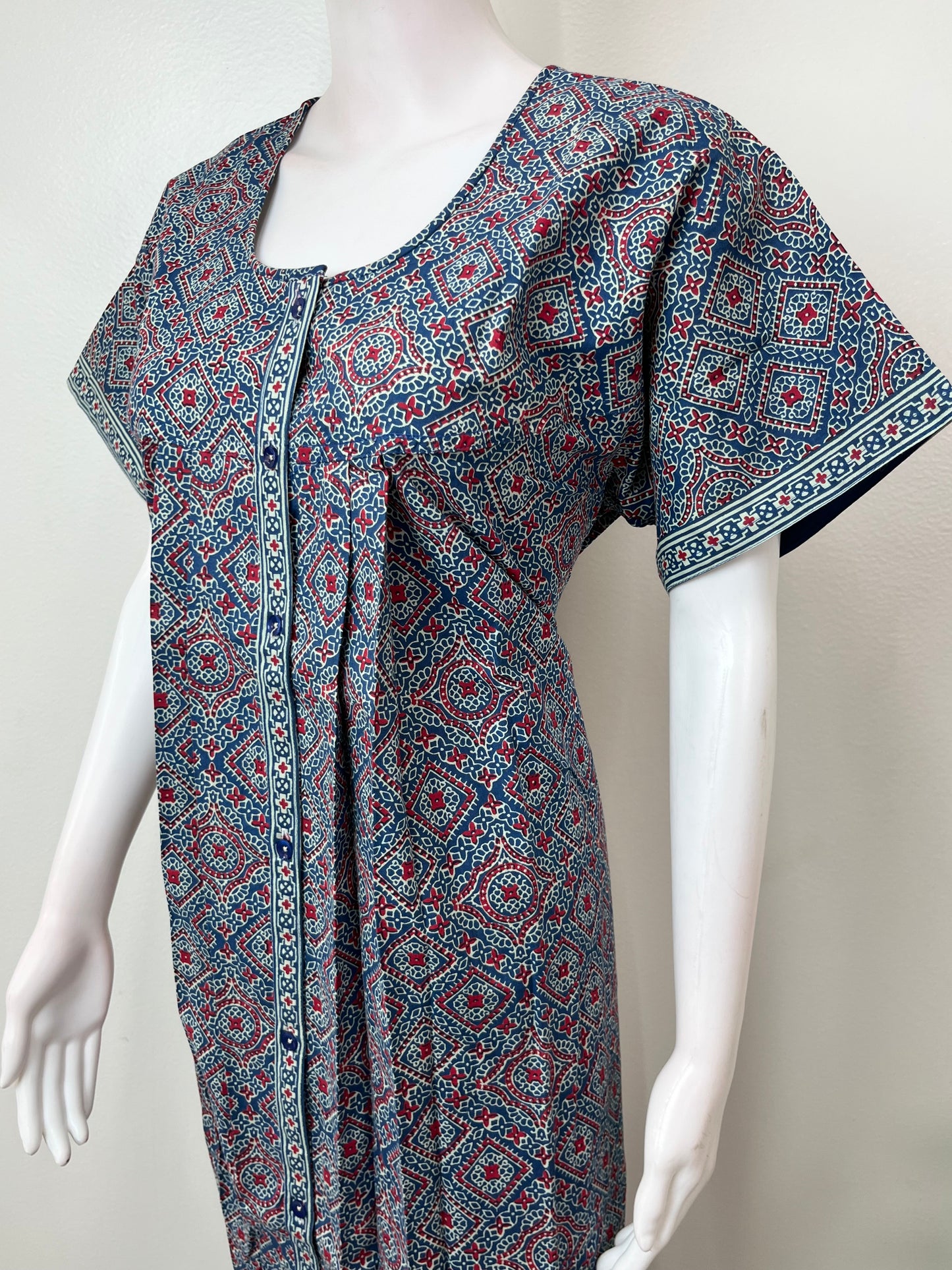 Royal Blue 100% Cotton Front Open Nighty