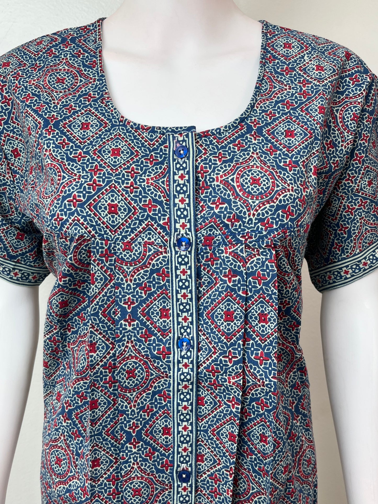 Royal Blue 100% Cotton Front Open Nighty
