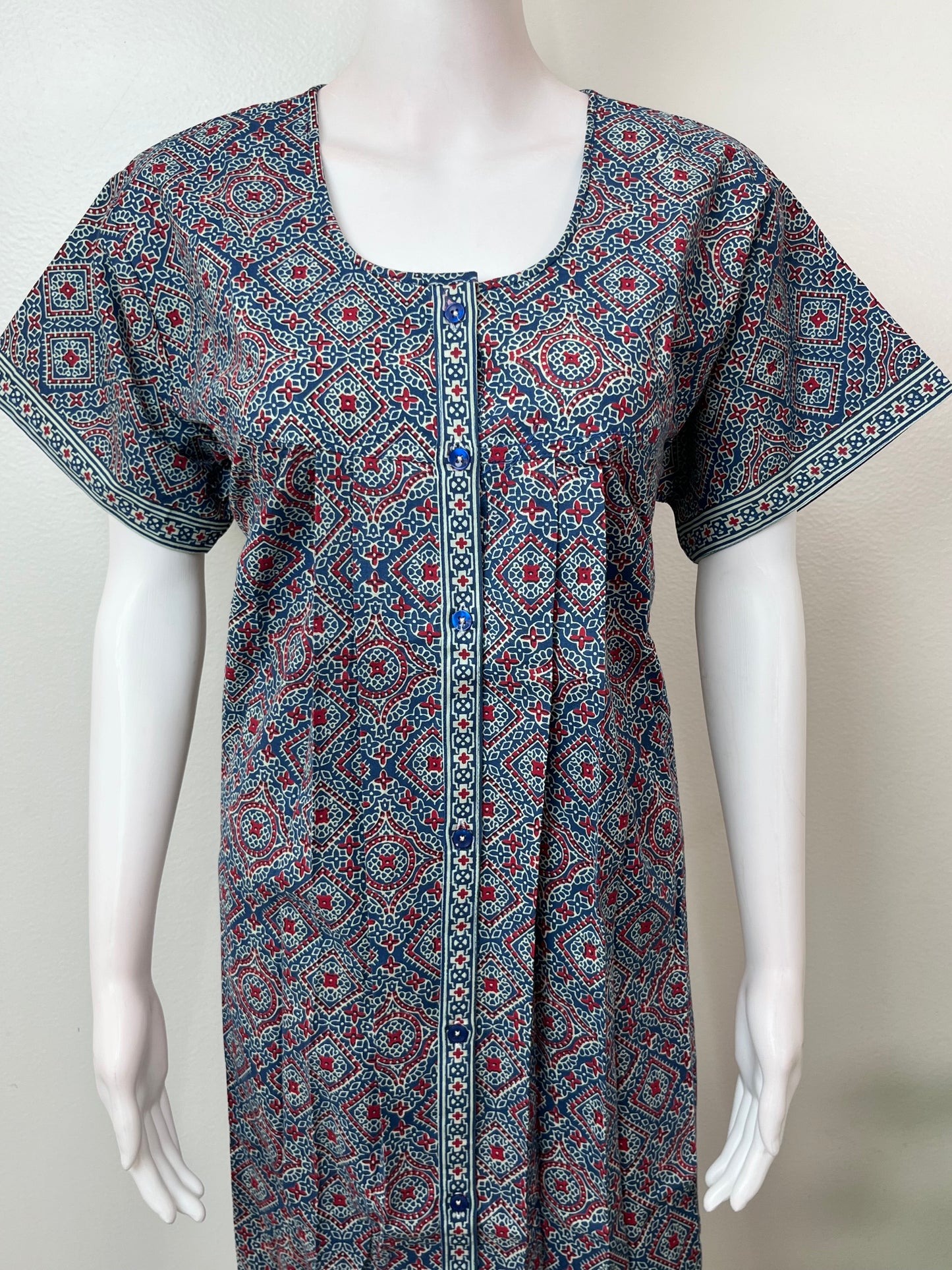 Royal Blue 100% Cotton Front Open Nighty