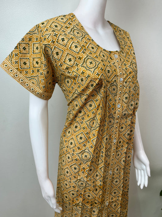 Mustard 100% Cotton Full Open Nightgown