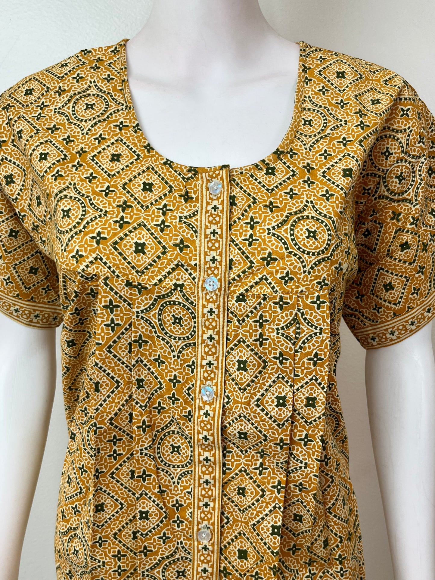 Mustard 100% Cotton Full Open Nightgown
