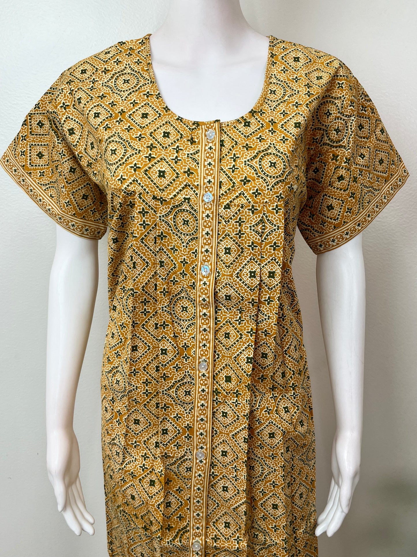 Mustard 100% Cotton Full Open Nightgown