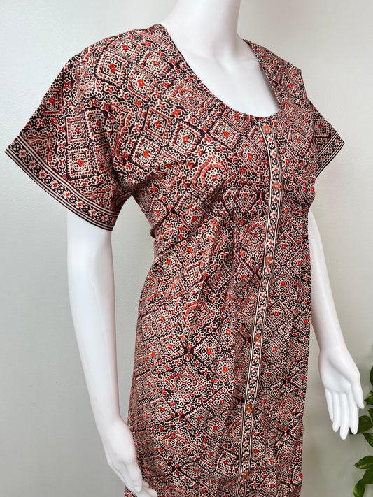 Digital Printed 100% Cotton Front Open Nighty