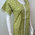 Green Front Open Pure Cotton Nightgown