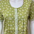 Green Front Open Pure Cotton Nightgown