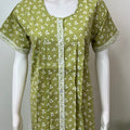 Green Front Open Pure Cotton Nightgown