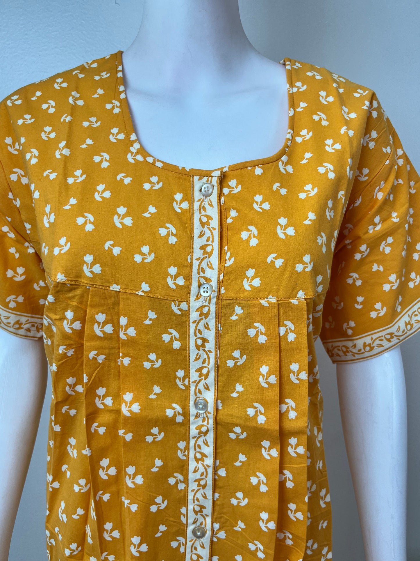Yellow 100% Cotton Full Front Open Nighty