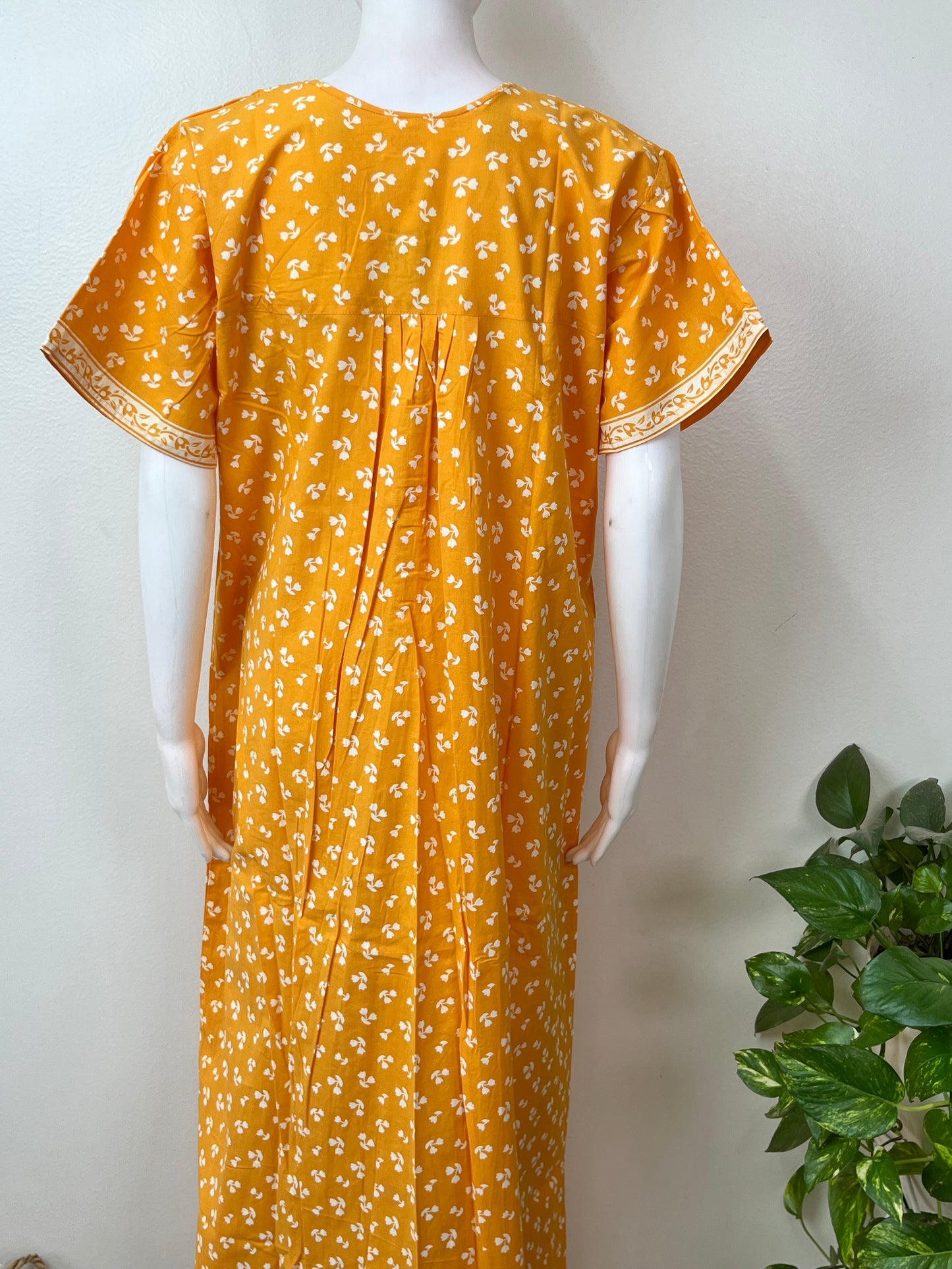 Yellow 100% Cotton Full Front Open Nighty