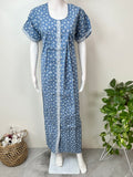 Sky Blue Full Front Open Pure Cotton Nightgown