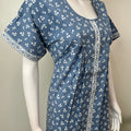 Sky Blue Full Front Open Pure Cotton Nightgown
