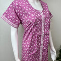 Lavender Pure Cotton Front Open Nightgown for Women