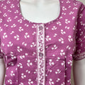 Lavender Pure Cotton Front Open Nightgown for Women