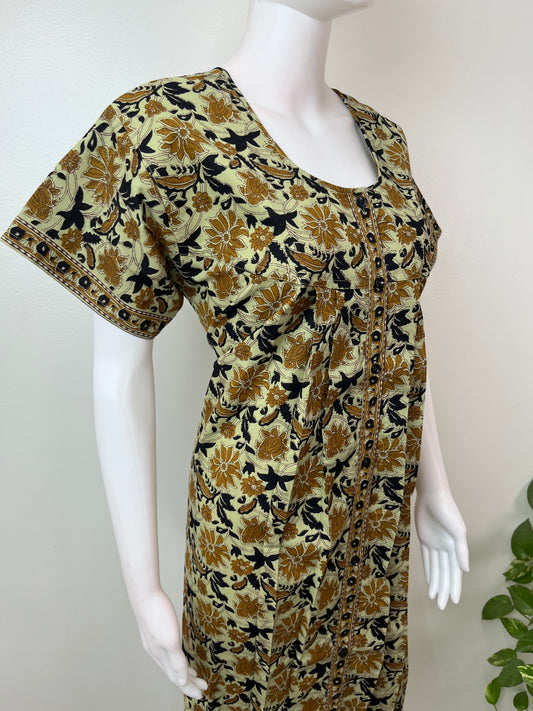 Green 100% Cotton Full Front Open Nighty