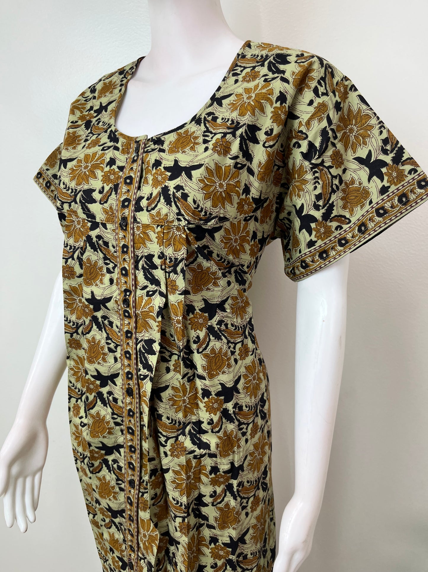 Green 100% Cotton Full Front Open Nighty