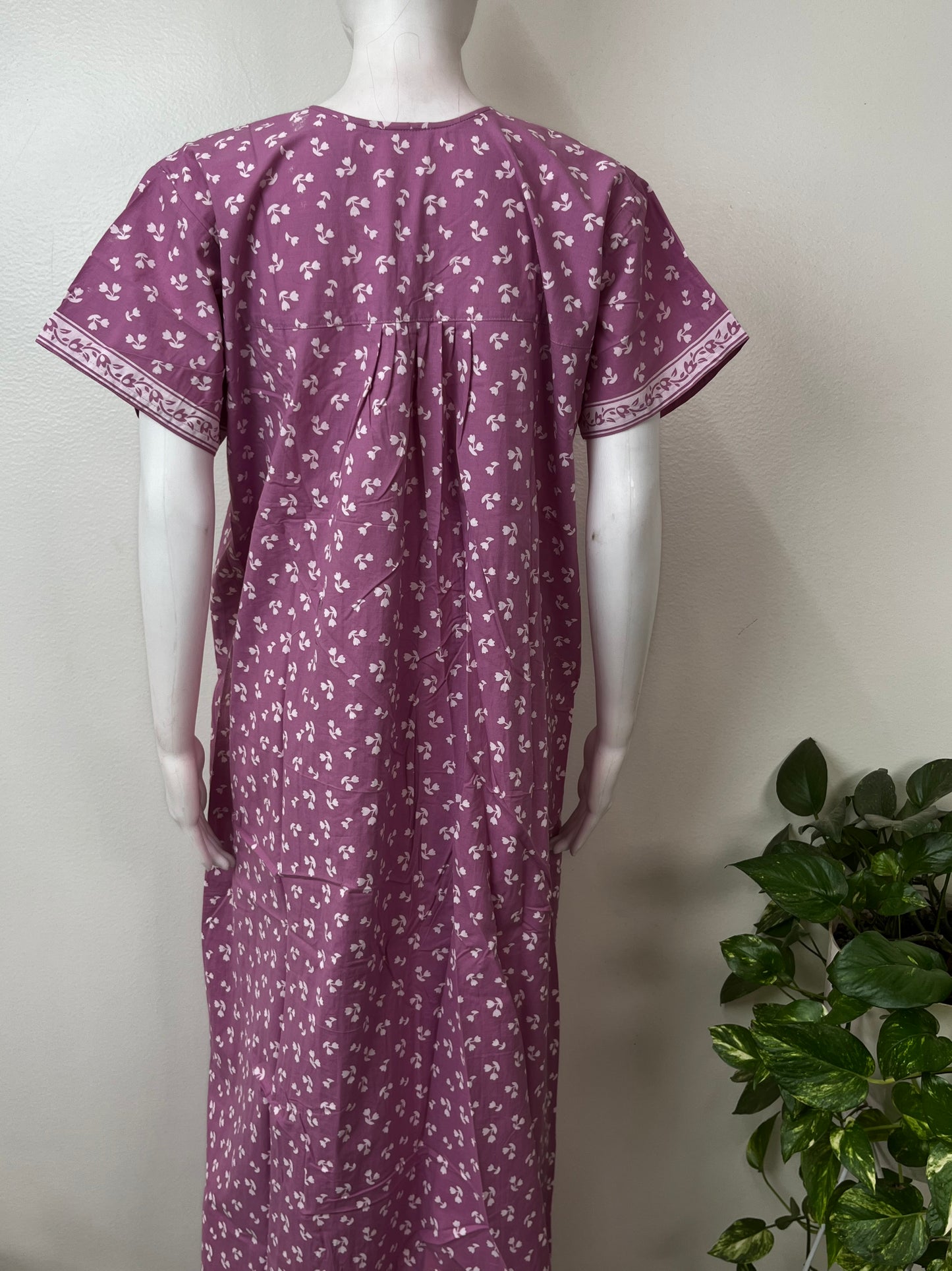 Lavender Pure Cotton Front Open Nightgown for Women
