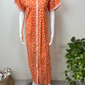 Orange Pleated Front Open Pure Cotton Nighty