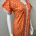Orange Pleated Front Open Pure Cotton Nighty