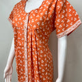 Orange Pleated Front Open Pure Cotton Nighty