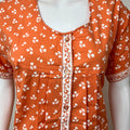Orange Pleated Front Open Pure Cotton Nighty