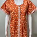 Orange Pleated Front Open Pure Cotton Nighty