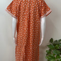 Orange Pleated Front Open Pure Cotton Nighty