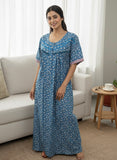 Blue Printed Pure Cotton Nighty