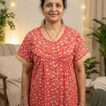Red Floral Printed 100% Cotton Nighty